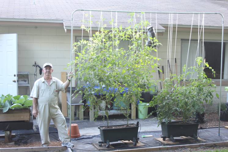 Lloyd Babb with 7 week old plants grown in Mother Nature's Compost